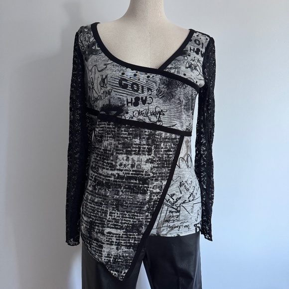 Joseph Ribkoff - Black and Grey Asymmetrical Long Sleeves Shirt - Picture 1 of 6